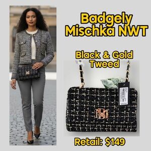 Badgley Mischka Black & Gold Tweed Crossbody – NWT NEW ($149)